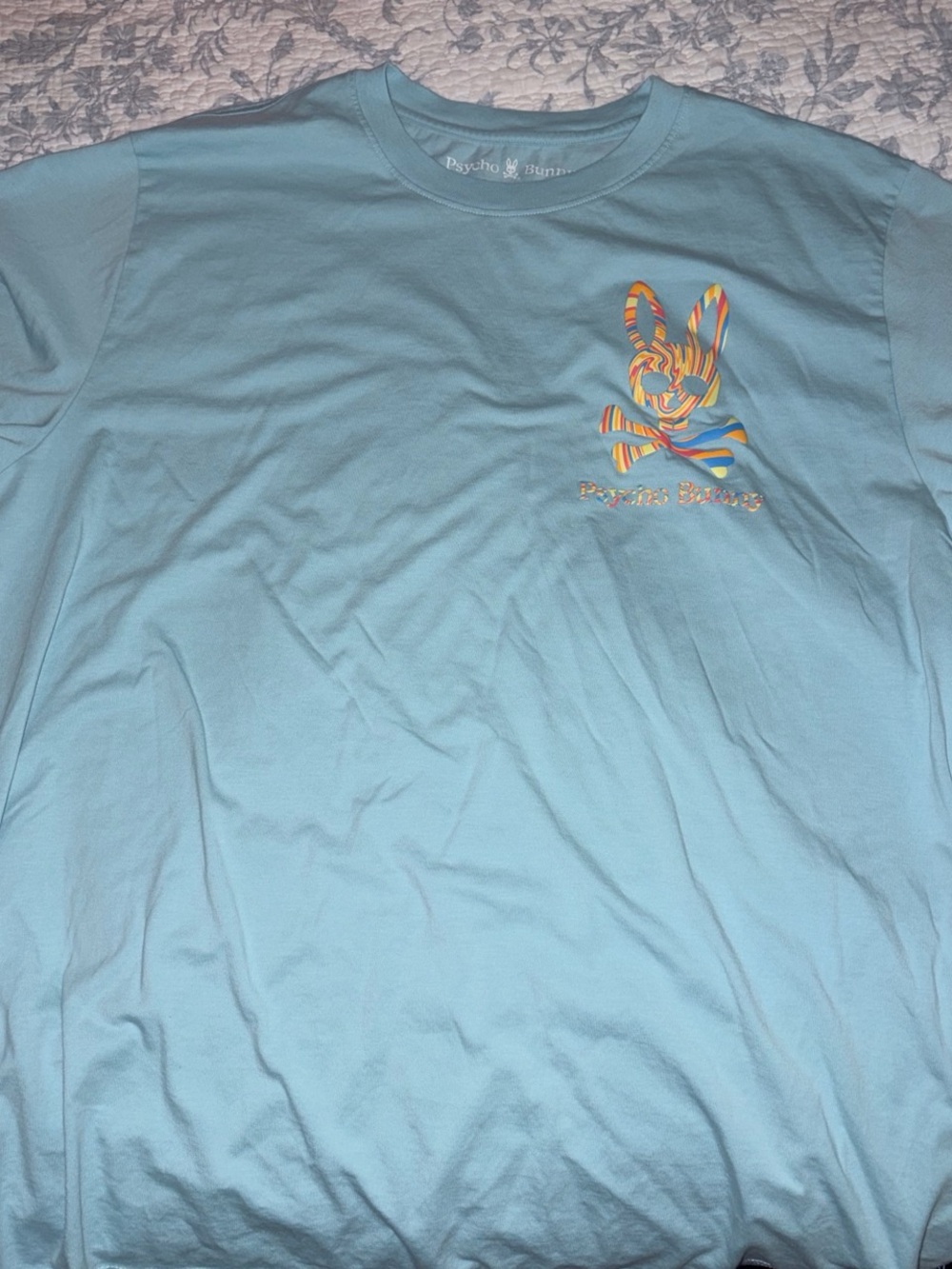 Psycho Bunny Light Blue Short-Sleeve Tee with Multicolor Logo
